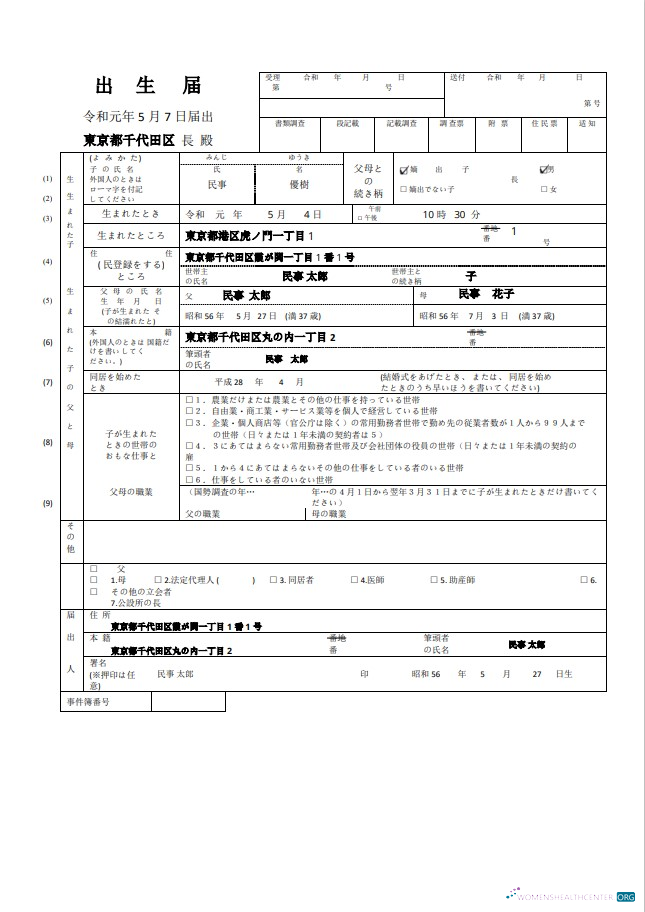 Download Japan vital record birth certificate in Word and PDF format template Photoshop template